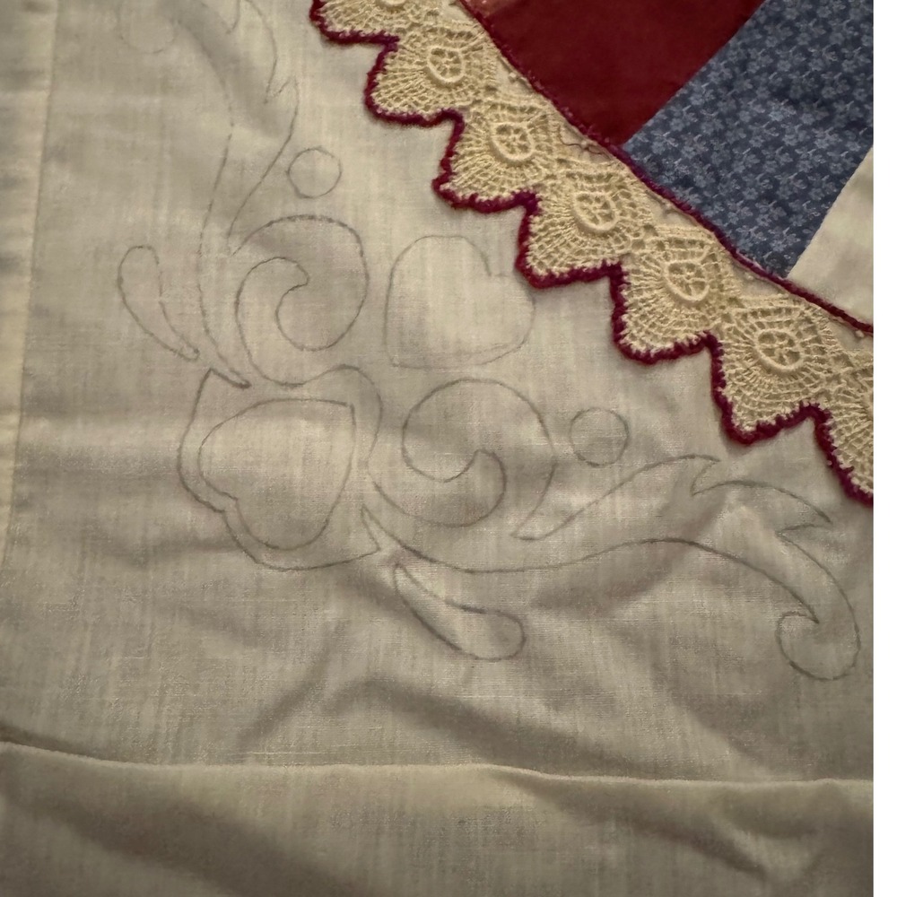 Handmade Quilt Top Panels 12 Vintage Patchwork Red White Blue Cotton - Picture 13 of 16